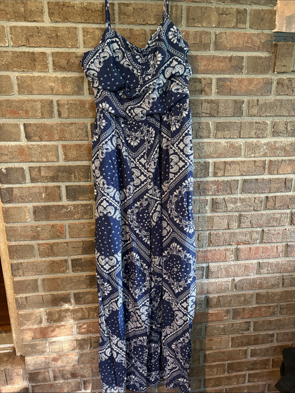 Navy Paisley Bandana Romper Spaghetti Straps Lg